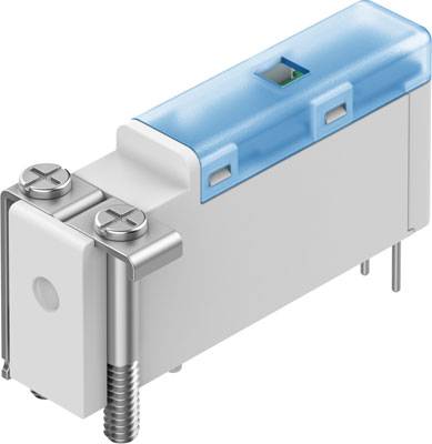 Un interruttore elettrico rettangolare con parte superiore blu e connessioni a vite metalliche, comunemente utilizzato in dispositivi elettronici.