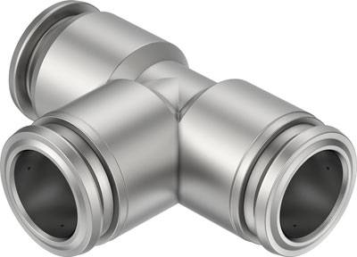 Raccordo a T metallico con tre aperture laterali. Utilizzato per applicazioni idrauliche o sanitarie.