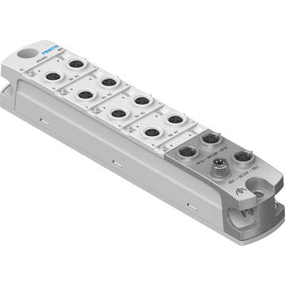 Un modulo elettronico grigio rettangolare con più connettori sulla parte superiore, adatto per applicazioni industriali.