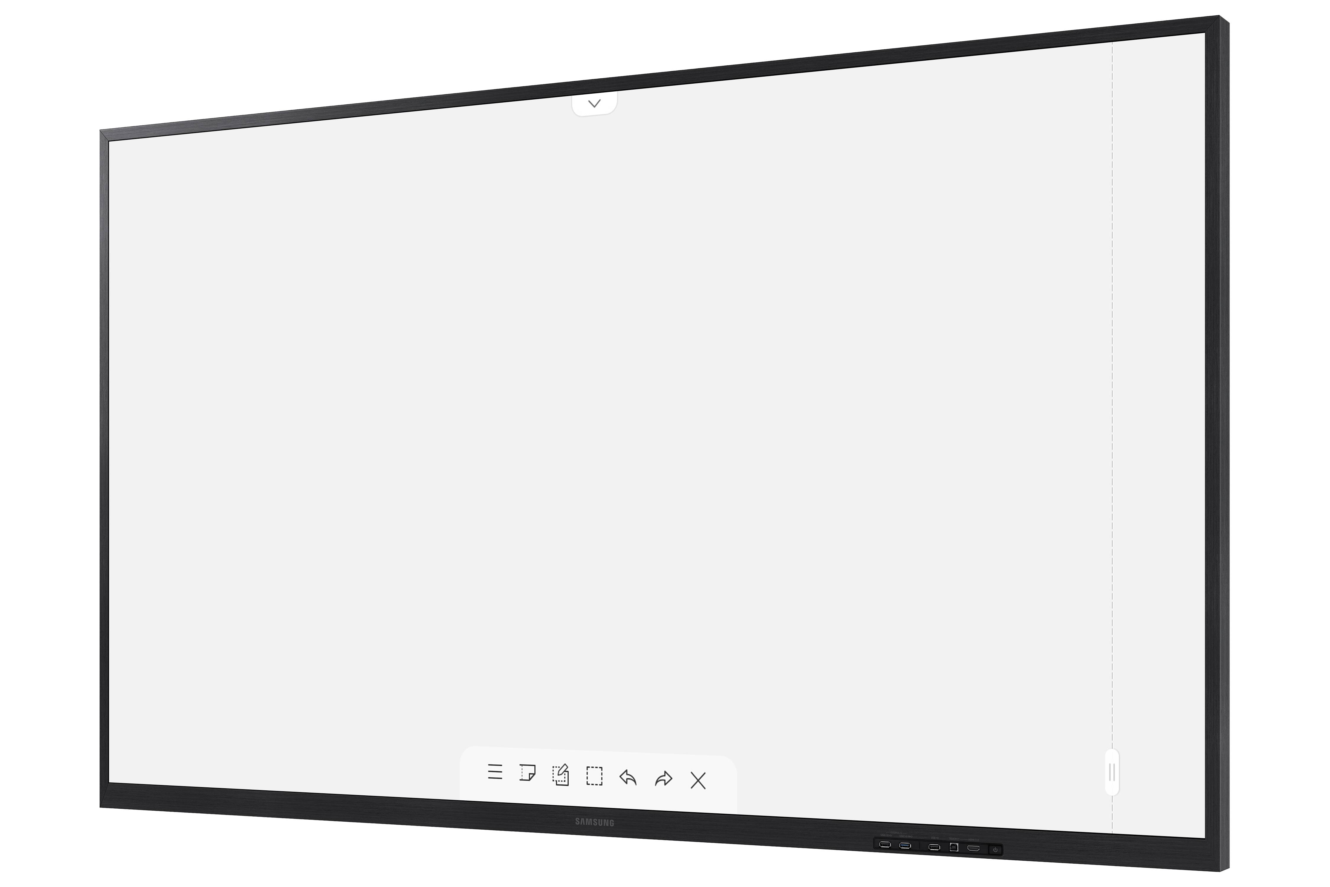 Un grande schermo nero rettangolare con cornice sottile, probabilmente un monitor moderno o un display interattivo.
