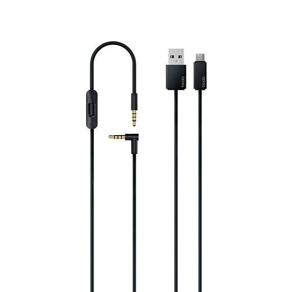 Cavo audio con telecomando e cavo micro-USB. Il cavo audio è dotato di un pulsante per il controllo. Entrambi i cavi sono di colore nero.