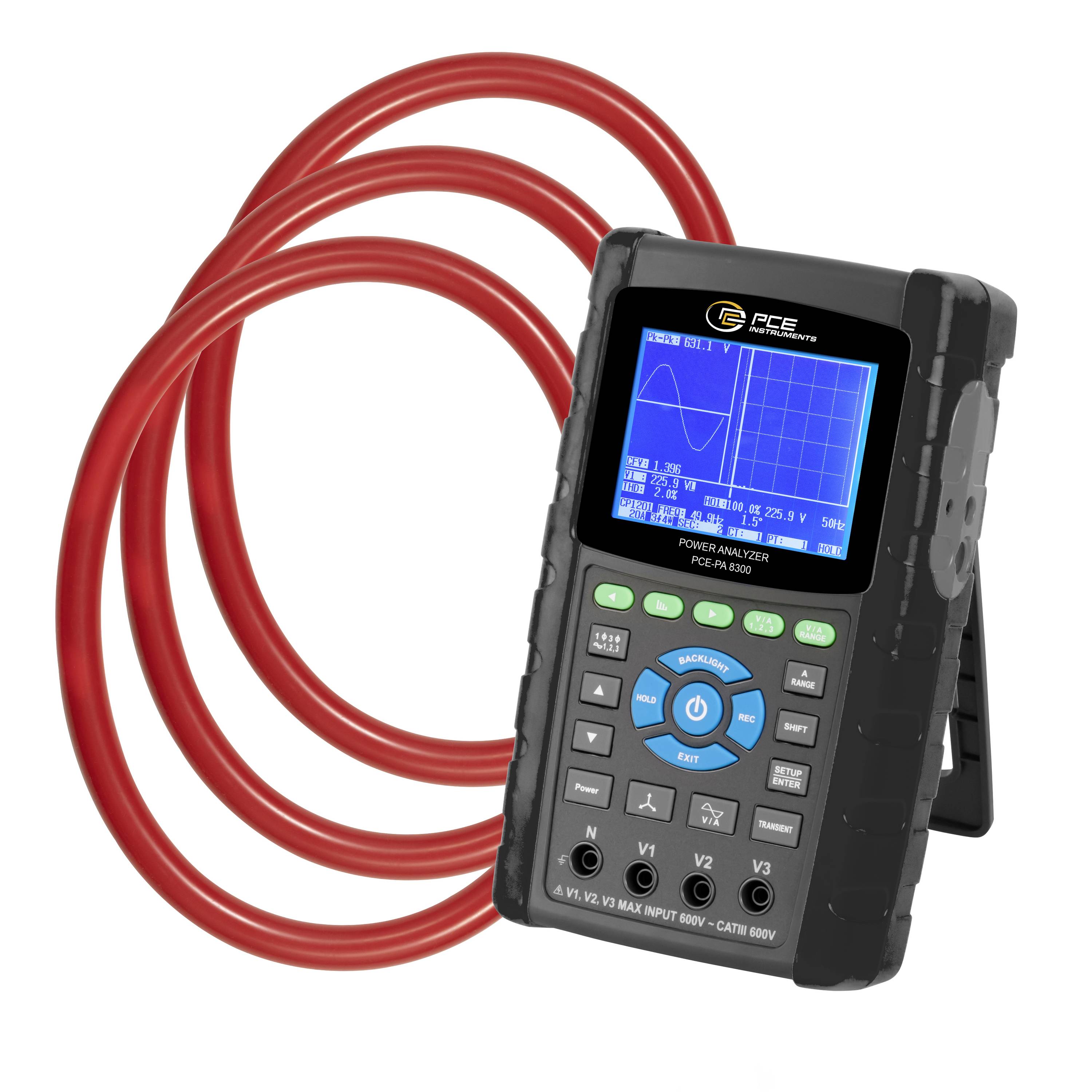 PCE Instruments PCE-PA 8300-2 Pinza amperometrica digitale Data logger , Display grafico CAT III 600 V-0