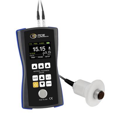 Misuratore portatile dello spessore del materiale PCE con sonda, che mostra una lettura di 15,15 sul suo display.