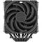 Un ventilatore nero per CPU del computer con più alette di raffreddamento e tubi che scendono per dissipare il calore dalla CPU.