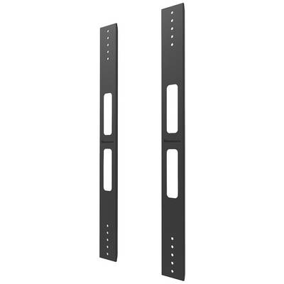Due staffe metalliche nere con diversi fori per il fissaggio. Sono disposte verticalmente e hanno tagli rettangolari.