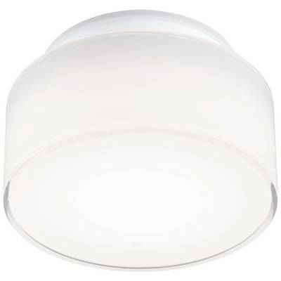 Plafoniera con design rotondo e semplice; paralume bianco.