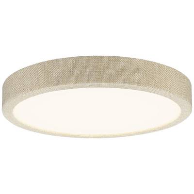 Plafoniera con paralume rotondo color beige chiaro e diffusione uniforme della luce. Ideale per arredamenti moderni.
