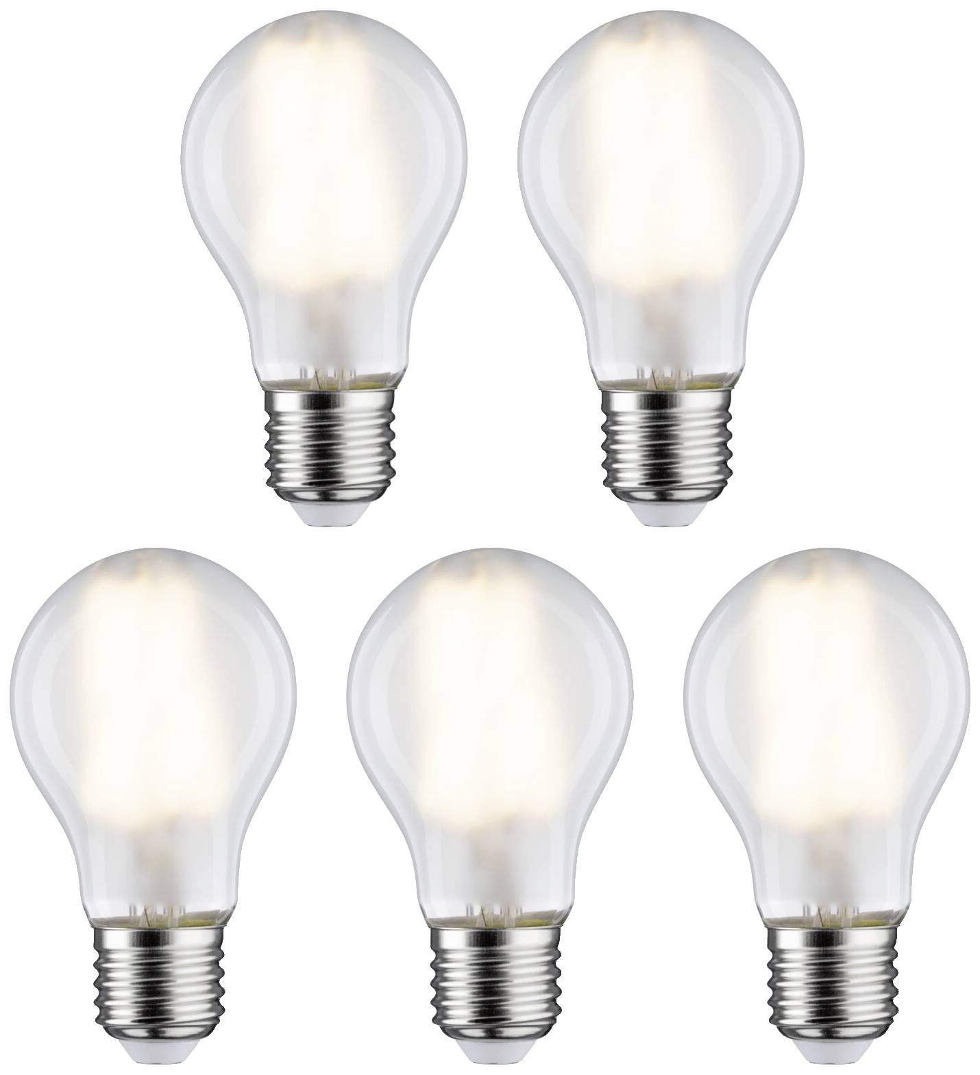Cinque lampadine disposte in due file, luminose e accese, simboleggiano illuminazione o consumo energetico.