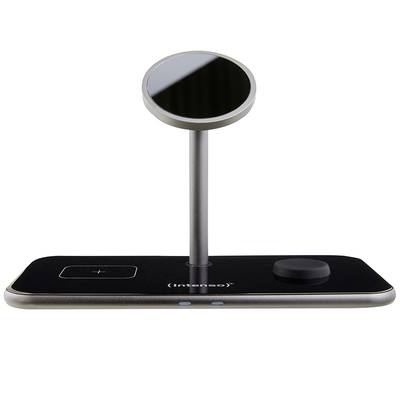 Un caricabatterie wireless con stazione di ricarica e dock per più dispositivi, adatto a smartphone, smartwatch e cuffie.