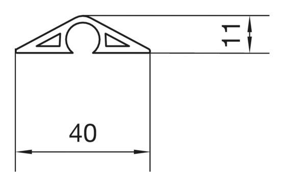 Disegno tecnico di un profilo in alluminio con sezione trasversale triangolare. Il diametro del cerchio interno è indicato.