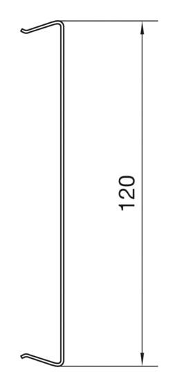 Disegno tecnico di un profilo con un'altezza di 120 mm. Il profilo presenta bordi curvi sia superiormente che inferiormente.