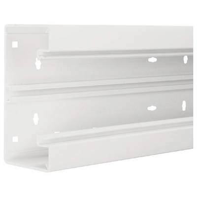 Un profilo metallico bianco con diversi fori e scanalature, probabilmente utilizzato per fissaggi o costruzioni.