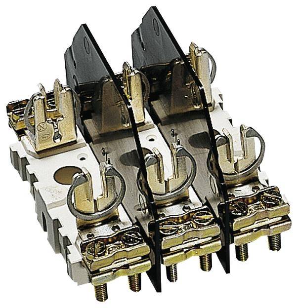 'Morsettiera chiusa tripolare, idonea per connessioni elettriche in quadri elettrici, con tre morsetti a vite in metallo.'