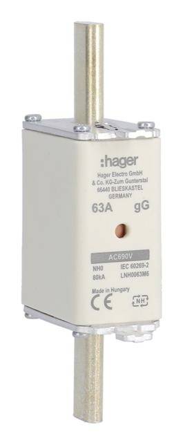 Interruttore magnetotermico Hager, modello 63A gG, adatto per 400V AC, fabbricato in Ungheria. Idoneo per applicazioni industriali.
