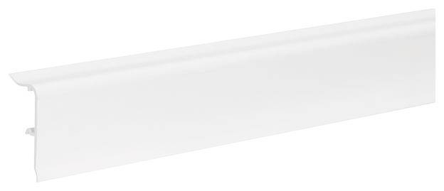 Battiscopa bianco in PVC, rettangolare, liscio, per montaggio a parete o a pavimento. Ideale per rifinire con precisione i bordi degli ambienti.