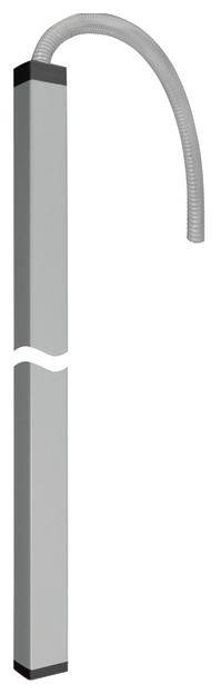 Oggetto grigio, lungo, rettangolare con un tubo flessibile che si estende ad arco da un'estremità.