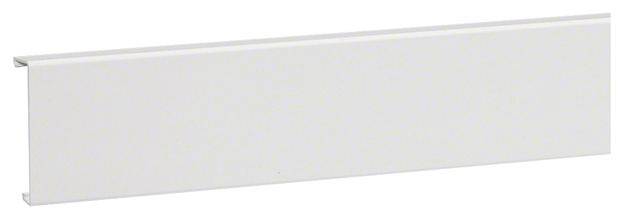 Un pezzo di plastica bianco, rettangolare, con bordi piatti, utilizzato come parte di un rivestimento o di una copertura.