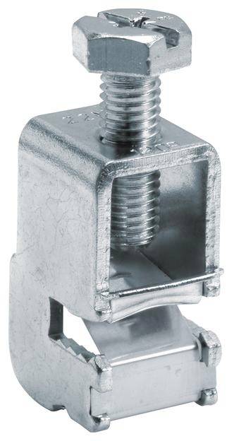 Morsetto metallico a vite con involucro quadrato e parte centrale a sezione stretta filettata, utilizzato per il collegamento sicuro di componenti.
