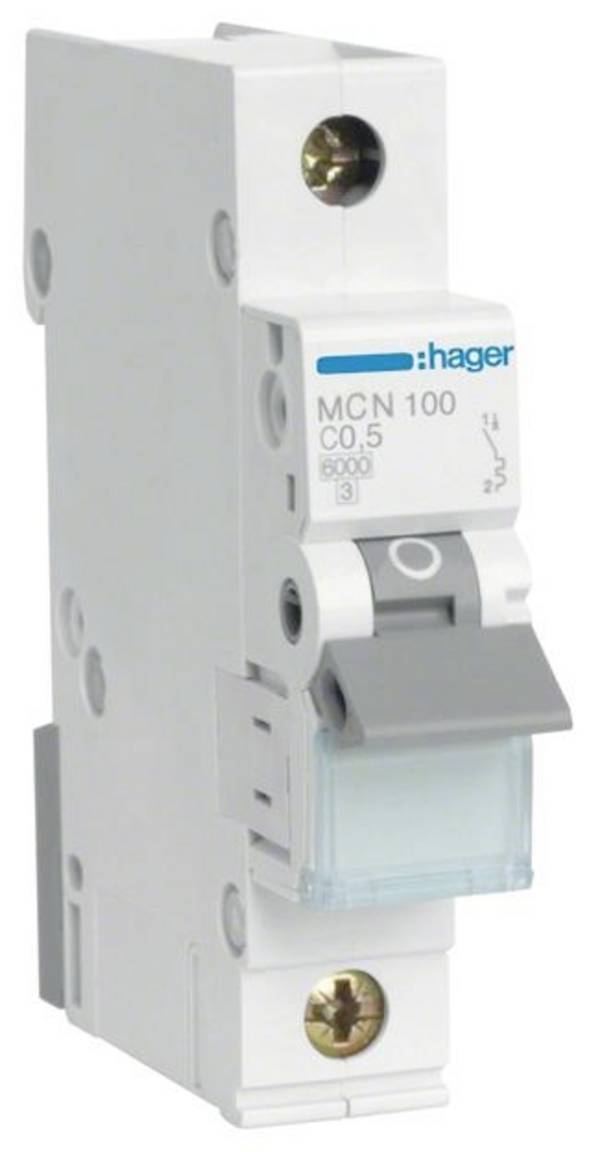 Hager - MCN100 - MCB 1P 6kA C-0.5A 1M