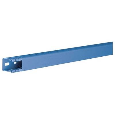 Un profilo metallico blu a forma di U, probabilmente utilizzato per scopi edili o di montaggio.