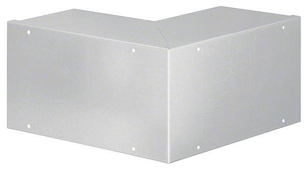 Copertura angolare metallica, forma a L, colore argento, con fori visibili per viti sui bordi.