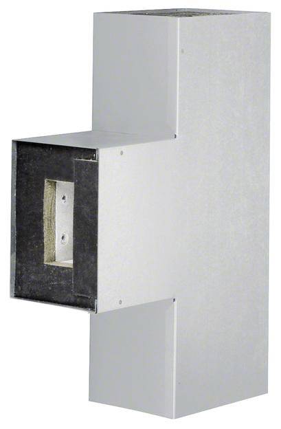 Componente industriale in metallo a forma di T con isolamento sul lato sinistro, probabilmente destinata all'uso in sistemi edili o di ventilazione.