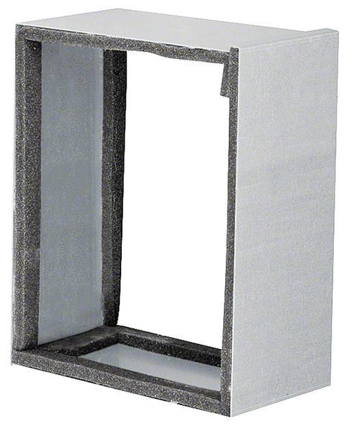 Telaio metallico con imbottitura nera all'interno, probabilmente parte di un supporto o di un involucro per dispositivi tecnici.