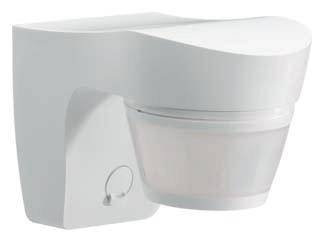 Rilevatore di movimento bianco a parete dal design curvo. Paragonabile a un dispositivo di sicurezza per la sorveglianza.