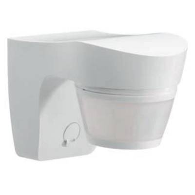 Rilevatore di movimento bianco a parete dal design curvo. Paragonabile a un dispositivo di sicurezza per la sorveglianza.