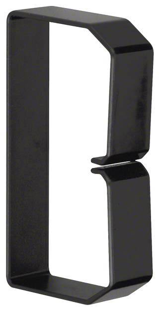 Gancio metallico nero geometrico con design minimale rettangolare, ideale per decorazione moderna o funzionalità.