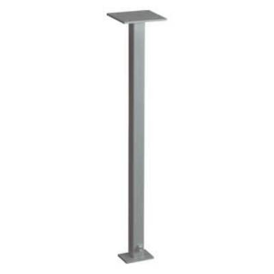 Supporto metallico grigio con base quadrata e piastra di testata.