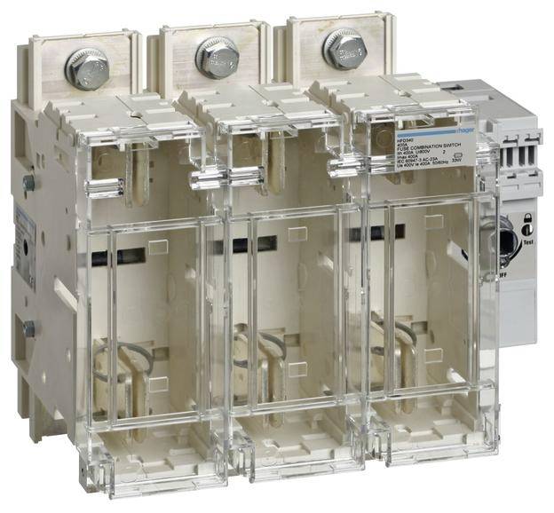 Portafusibili trasparente a quattro poli con contatti integrati, idoneo per l'alloggiamento di fusibili in circuiti elettrici.