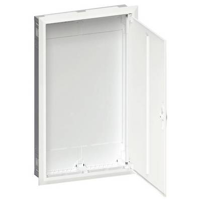 Un quadro elettrico bianco aperto. Lo sportello è aperto verso destra, mostrando le superfici interne vuote predisposte per l'installazione di componenti elettrici.
