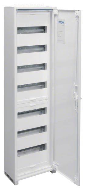 Armadio standard bianco con diversi scomparti e uno scomparto aperto nella parte inferiore, adatto per installazioni elettroniche.