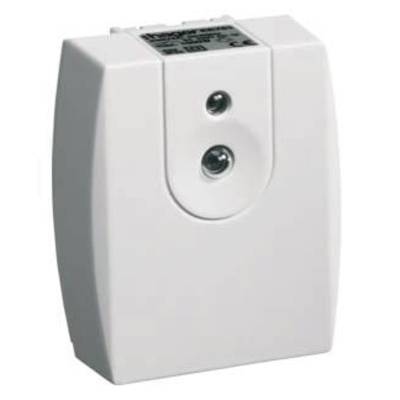 Un sensore elettrico bianco con due elementi circolari al centro. Utilizzato per il monitoraggio delle condizioni ambientali.