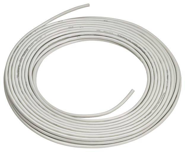 Un rotolo con cavo bianco, avvolto e pronto per l'installazione.