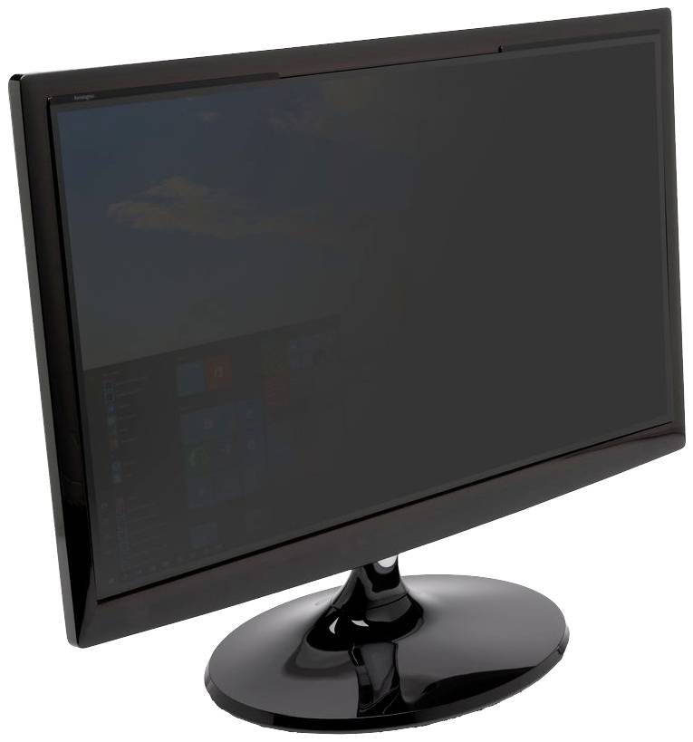 Un monitor nero con cornice nera, visto leggermente di lato. Lo schermo è spento.