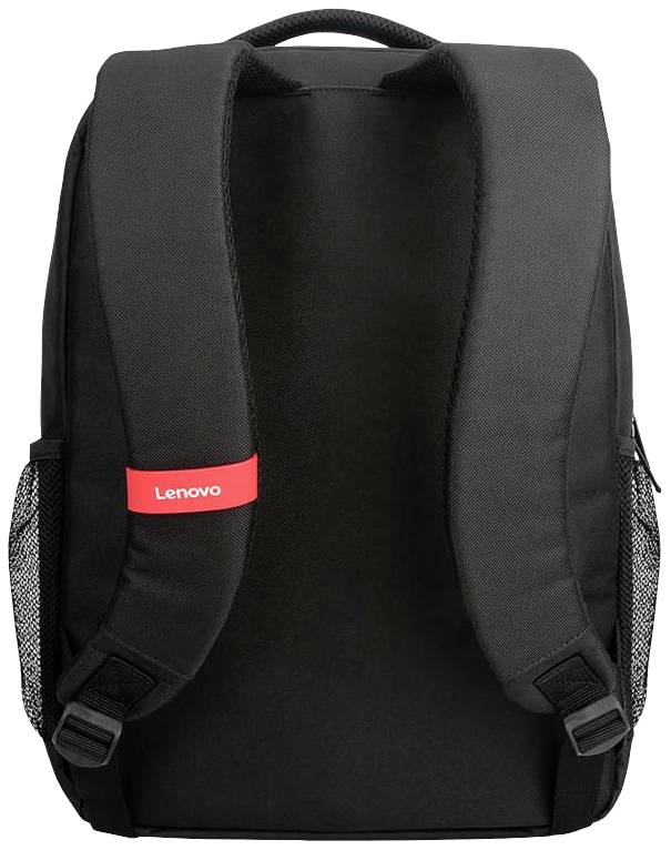 Uno zaino nero Lenovo con cinghie regolabili per le spalle e tasche laterali. Ideale per laptop e uso quotidiano.