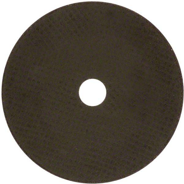 Un disco tondo nero per la molatura, con un foro al centro, adatto per lavori di taglio su metallo o pietra.