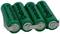 Quattro batterie AA verdi affiancate con connessioni metalliche saldate per formare un pacco batteria.