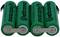 Quattro batterie verdi del marchio Beltrona, disposte affiancate e collegate da strisce metalliche, su sfondo bianco.