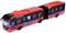 Modello di autobus articolato elettrico rosso con scritta 'City Line', cerchi blu e grafiche stilizzate blu sui lati.