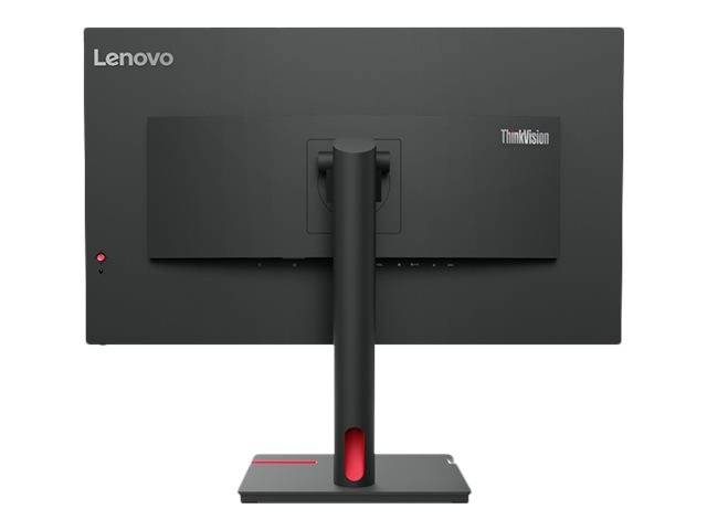 Veduta posteriore di un monitor Lenovo ThinkVision con un involucro nero e un supporto stabile.