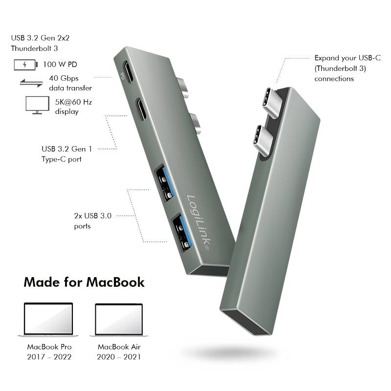 LogiLink Docking station USB-C® UA0399 Adatto per marchio: Apple Alimentazione USB-C®-5