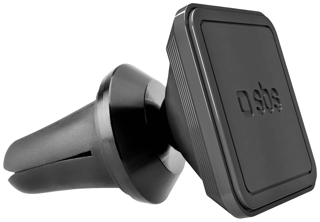 Supporto nero per cellulare da auto con fronte magnetica. Si inserisce nelle bocchette di aerazione del veicolo.