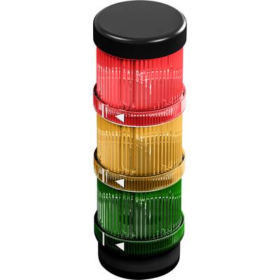 Colonna semaforica a tre colori: Rosso in alto, seguito da Giallo e Verde in basso, indica stato o avvertimento.