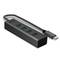 Un hub USB-C nero con quattro porte USB-A blu. Collega diversi dispositivi USB tramite un cavo USB-C.