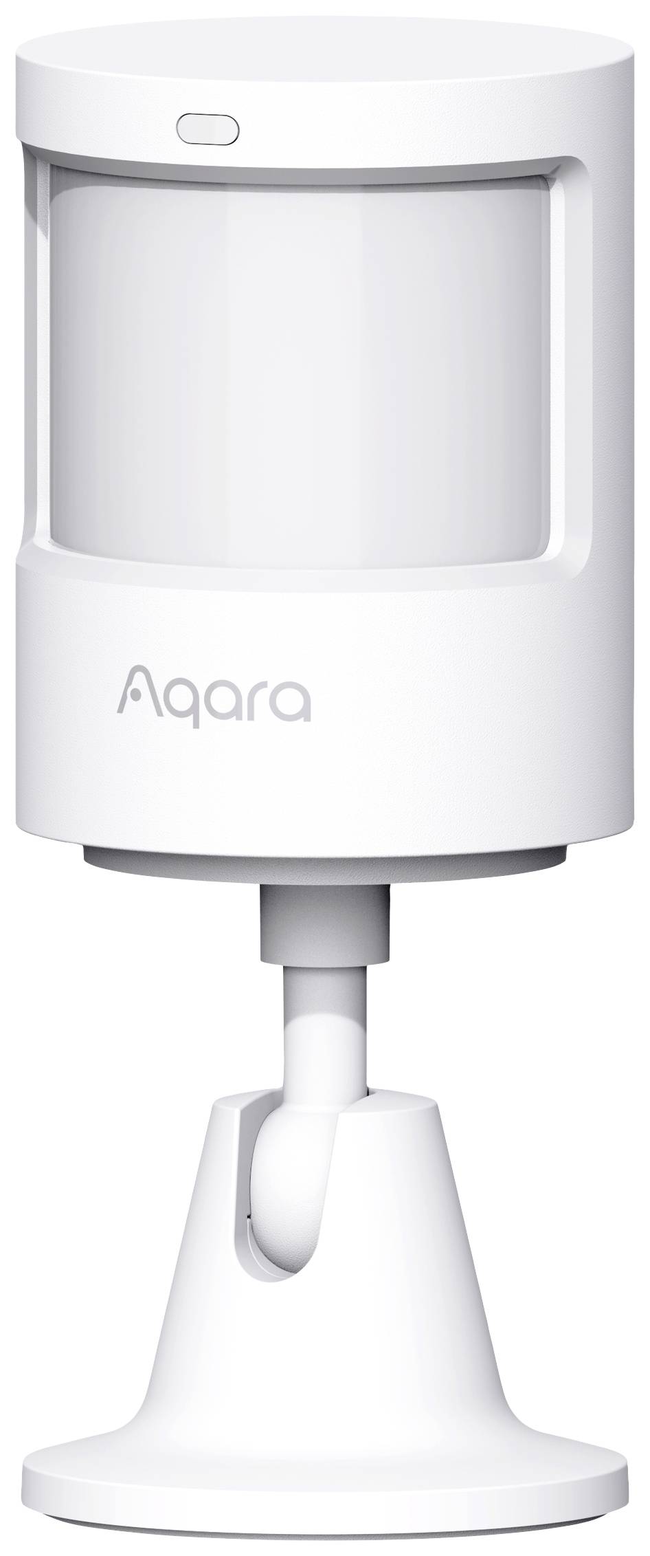 Un sensore di movimento bianco su un piedistallo regolabile, contrassegnato con 'Aqara'. Ideale per l'automazione domestica e la sorveglianza di sicurezza.