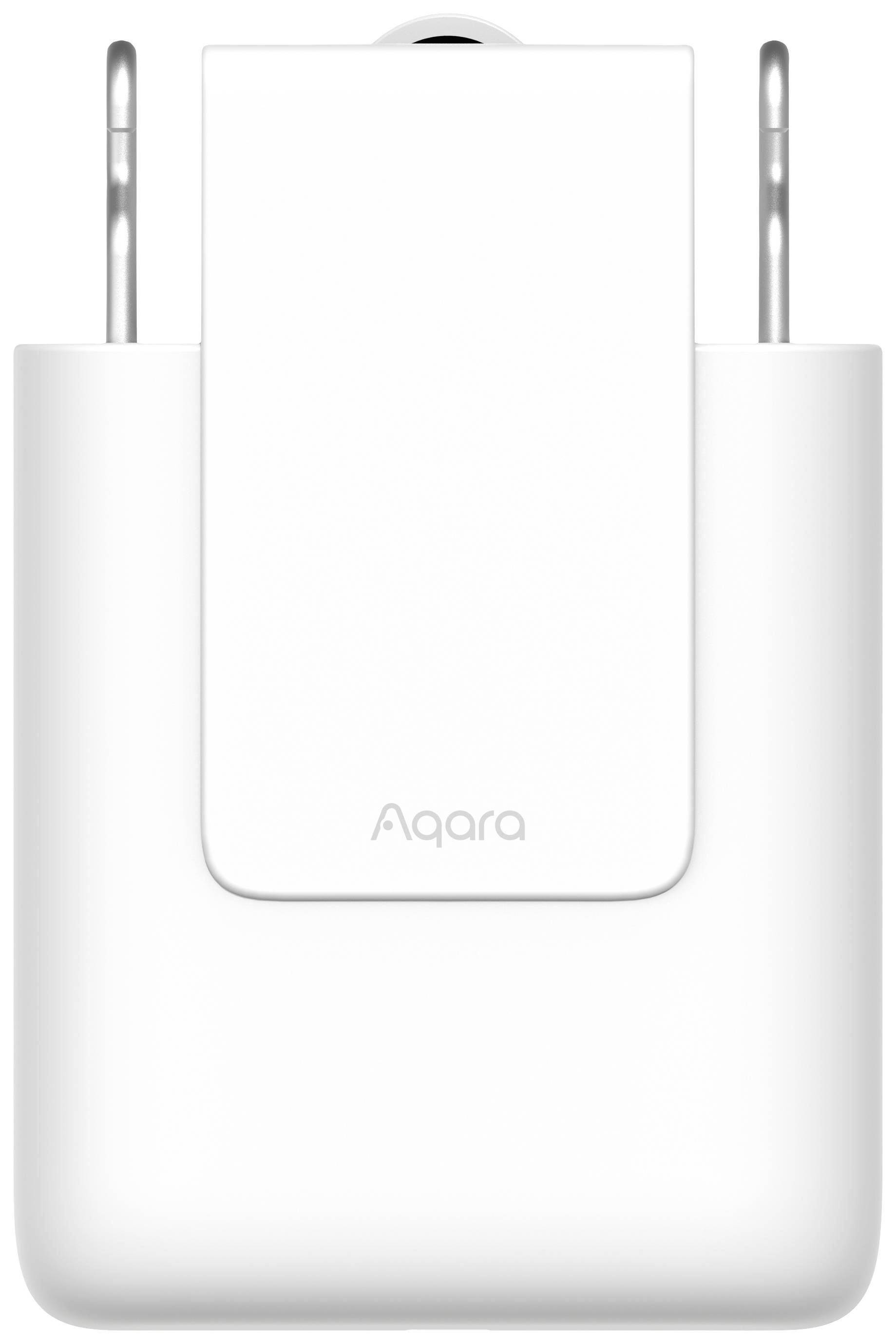 Una spina smart AQARA bianca, un adattatore intelligente per la domotica, pronto all'uso con due spinotti metallici.