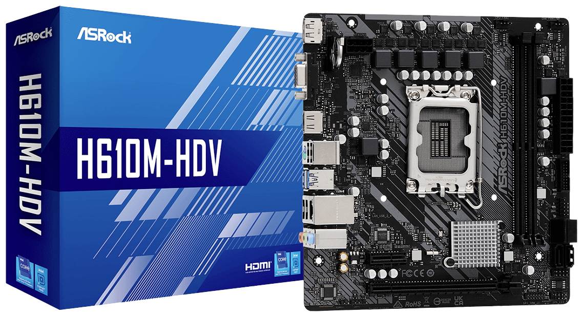 ASRock H610M-HDV Mainboard Attacco (PC) Intel® 1700 Fattore di forma (dettagli) Mini-ATX Chipset della scheda madre Intel® H610